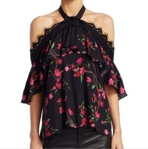 Alice + Olivia Alyssa Sakura Flowers Halter Off the Shoulder Top
